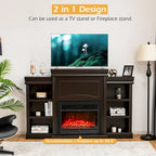 70-Inch Brown Media Entertainment Center with Bookcase and Fireplace Cabinet - 70  x 11 x 45 (L x W x H)