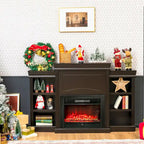 70-Inch Brown Media Entertainment Center with Bookcase and Fireplace Cabinet - 70  x 11 x 45 (L x W x H)