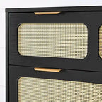 Farmhouse Wooden Storage Chest,Modern Rattan Dresser Cabinet with 3 Wide Drawers and Metal Handles