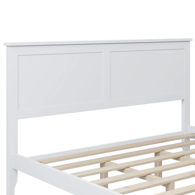 White Modern Solid Wood Queen Platform Bed, Elegant and Strong