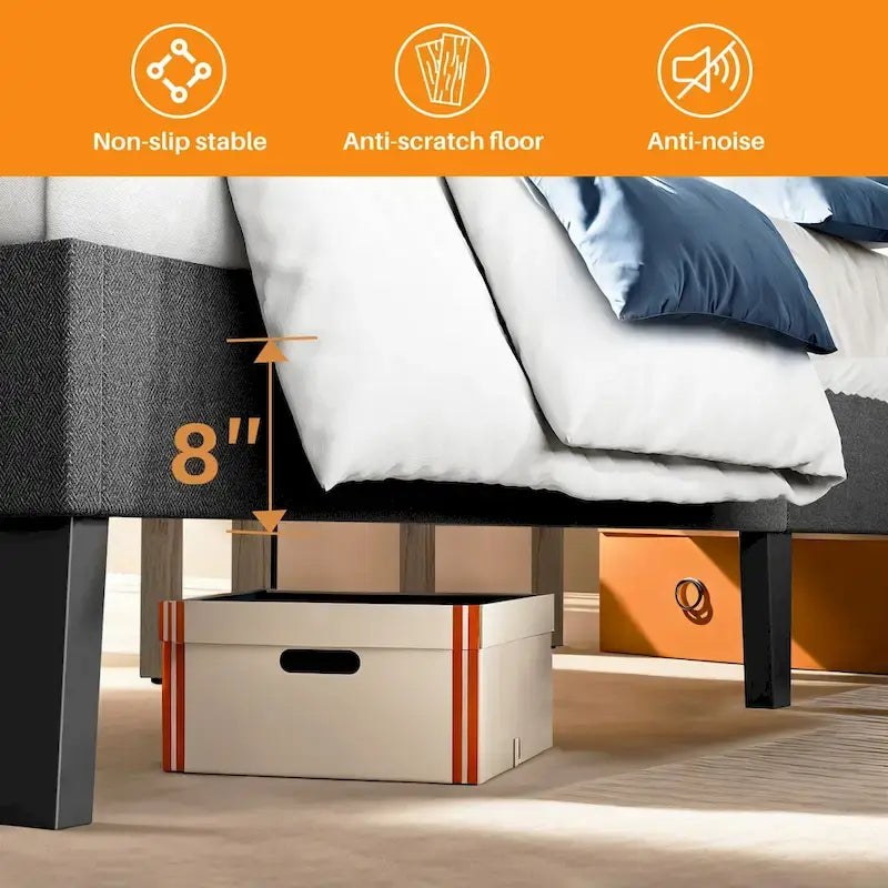 Bed Frame, Modern Platform Bed Frame with Adjustable Headboard, Geometric Upholstered Bed Frame 800LBS Sturdy Solid Wooden Slats