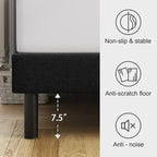 Bed Frame with Upholstered Headboard, Gray Metal Frame Wooden Slats Support.
