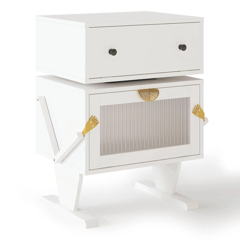 Nightstand with Rotating Drawer and LED Light Strip