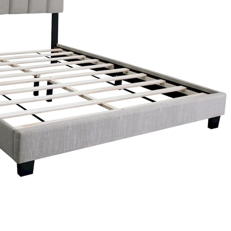 Stone Gray Queen Size Adjustable Upholstered Bed Frame, Vintage Style And Clean Line Design, Popular Style
