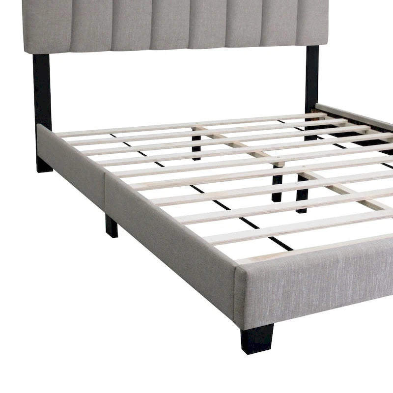 Stone Gray Queen Size Adjustable Upholstered Bed Frame, Vintage Style And Clean Line Design, Popular Style