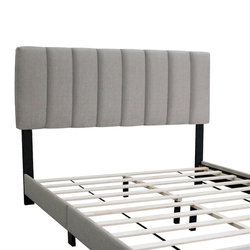 Stone Gray Queen Size Adjustable Upholstered Bed Frame, Vintage Style And Clean Line Design, Popular Style