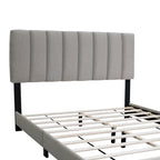Stone Gray Queen Size Adjustable Upholstered Bed Frame, Vintage Style And Clean Line Design, Popular Style