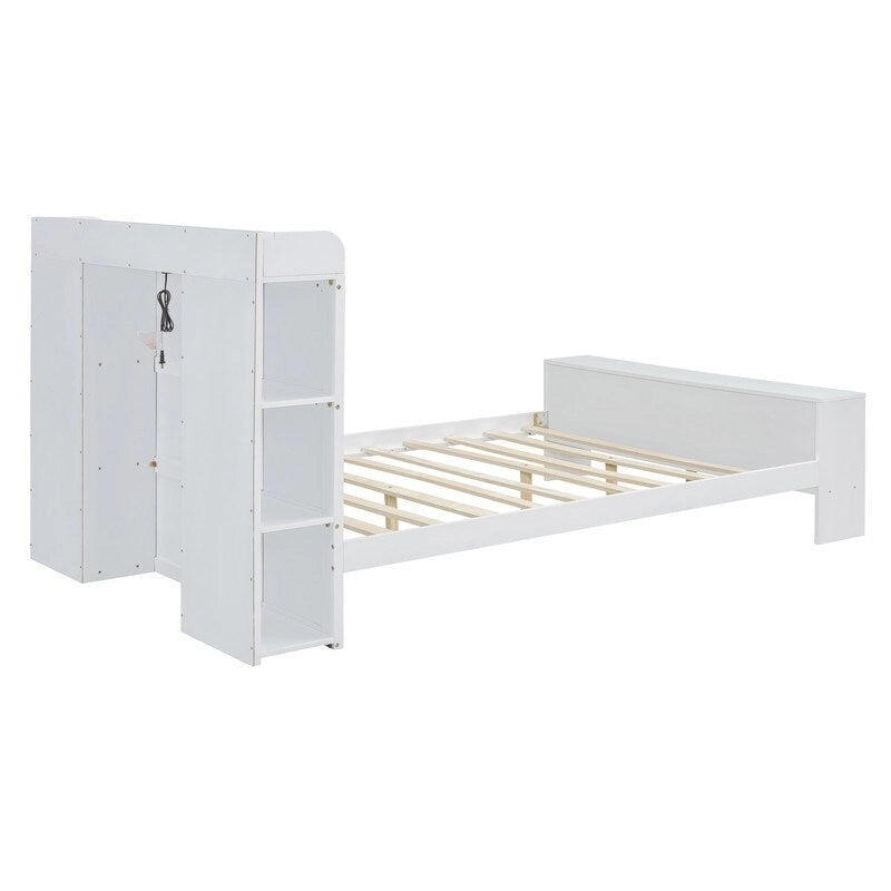 Platform Bed with Built-in Shelves,LED Light and USB Ports,Full/Twin Size
