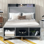 Platform Bed with Built-in Shelves,LED Light and USB Ports,Full/Twin Size