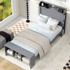 Platform Bed with Built-in Shelves,LED Light and USB Ports,Full/Twin Size