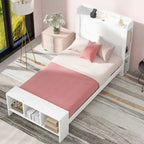 Platform Bed with Built-in Shelves,LED Light and USB Ports,Full/Twin Size