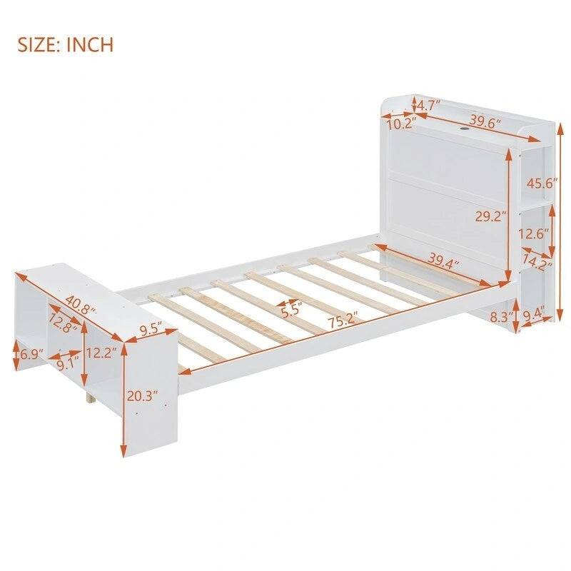 Platform Bed with Built-in Shelves,LED Light and USB Ports,Full/Twin Size