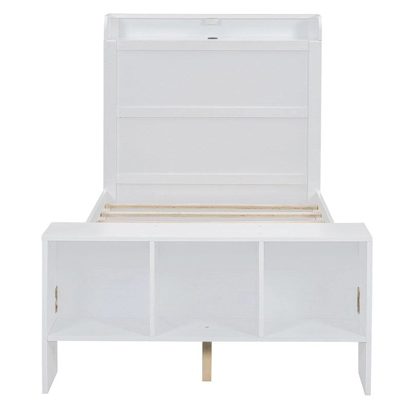 Platform Bed with Built-in Shelves,LED Light and USB Ports,Full/Twin Size