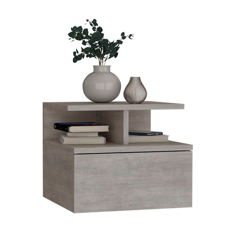 Floating Nightstand 12 H,Wall Mounted with Single Drawer and 2-Tier Shelf,for Bedroom,Closet,Entryway,College Dorm