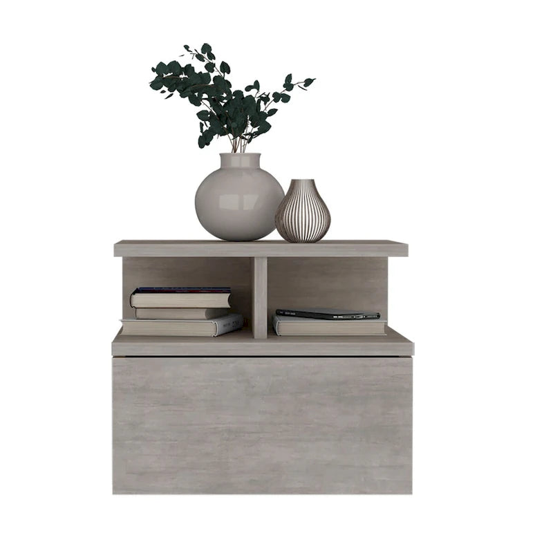 Floating Nightstand 12 H,Wall Mounted with Single Drawer and 2-Tier Shelf,for Bedroom,Closet,Entryway,College Dorm