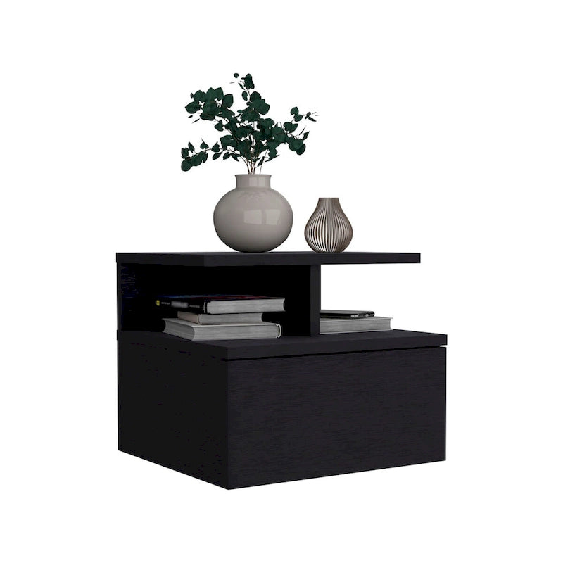 Floating Nightstand 12 H,Wall Mounted with Single Drawer and 2-Tier Shelf,for Bedroom,Closet,Entryway,College Dorm