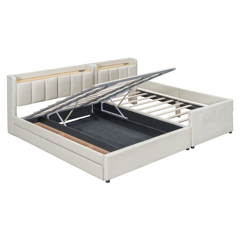 Twin XL Size Upholstered Platform Bed with Hydraulic Storage System