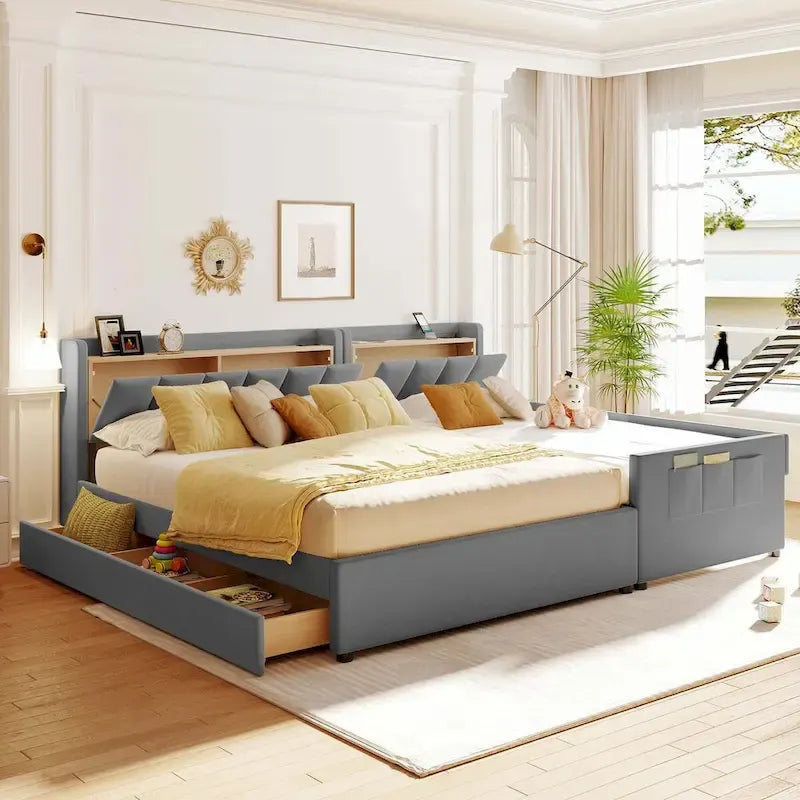 Twin XL Size Upholstered Platform Bed with Hydraulic Storage System