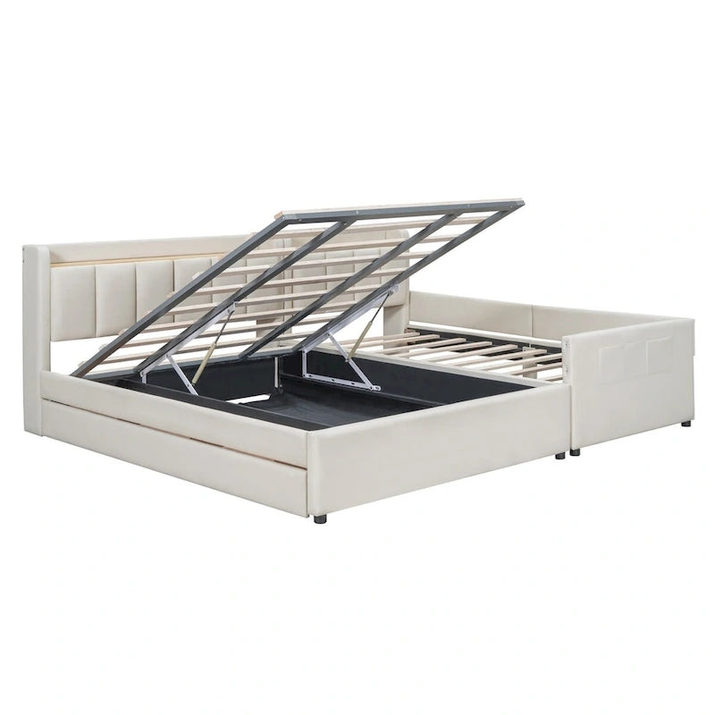 Twin XL Size Upholstered Platform Bed with Hydraulic Storage System