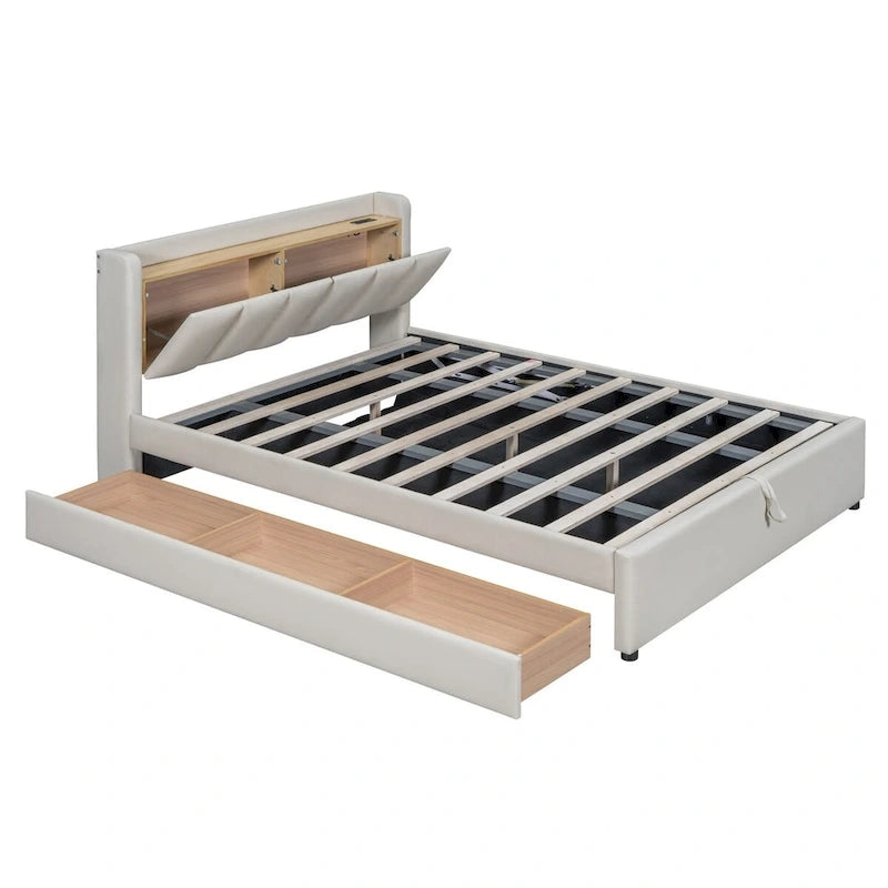 Twin XL Size Upholstered Platform Bed with Hydraulic Storage System
