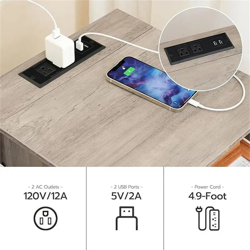 Nightstand with USB Ports and Outlets set of 2