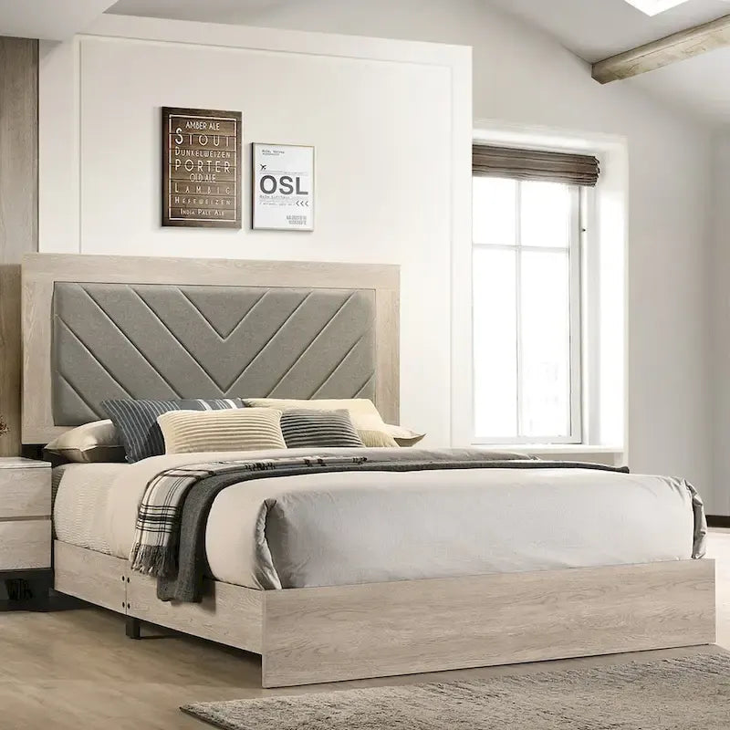 Wooden California King Bed with High Upholstered Headboard