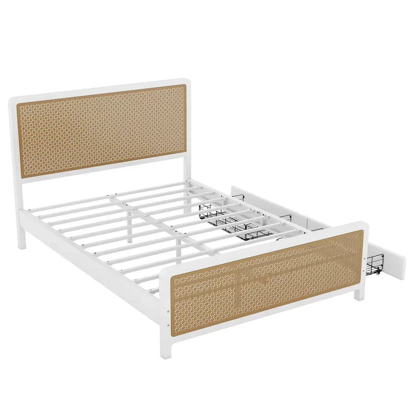 Queen Size Metal Platform Bed with 2 Drawers