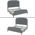 Grey Upholstered Bed Frame Velvet Platform Bedframe Mattress Foundation