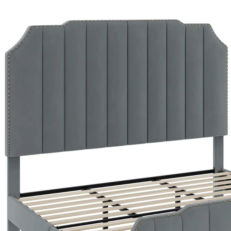 Grey Upholstered Bed Frame Velvet Platform Bedframe Mattress Foundation