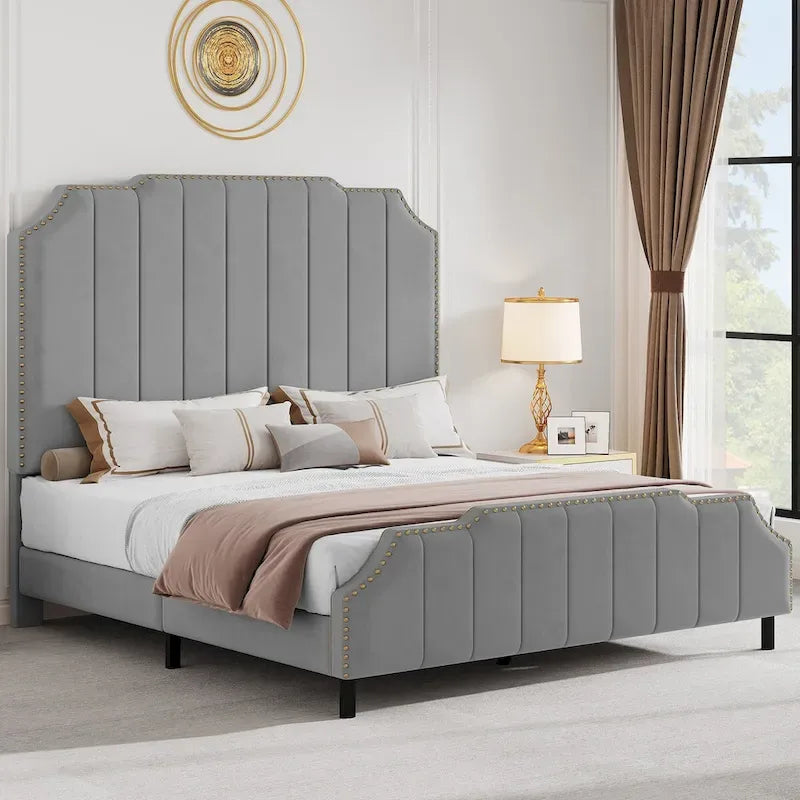 Moasis Queen 61  Flannel Upholstered Headboard Bed Frame