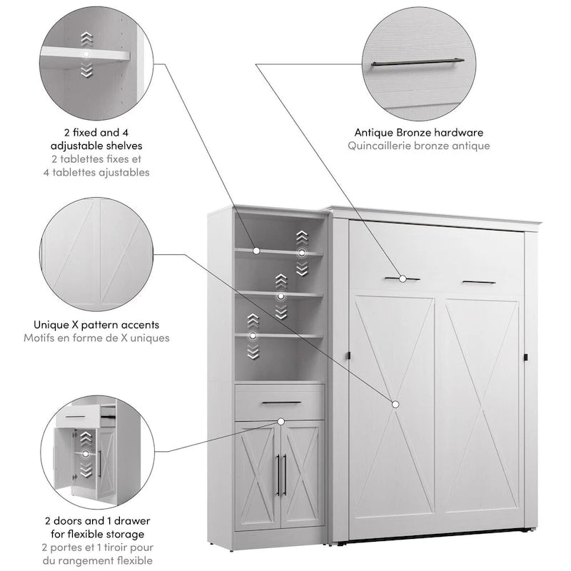 Key West Full Murphy Bed with Closet Wardrobe (88W) by Bestar