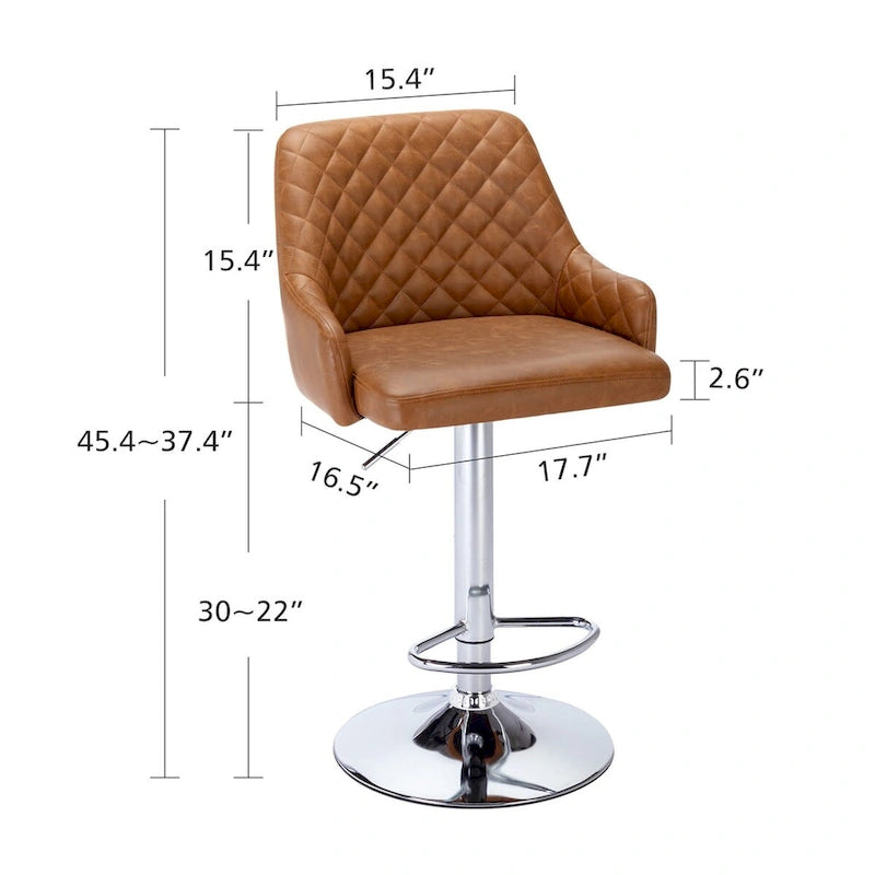 Javlergo Bar Stools Set of 2 Adjustable Swivel PU Leather Counter Height Barstools with Arm and Back