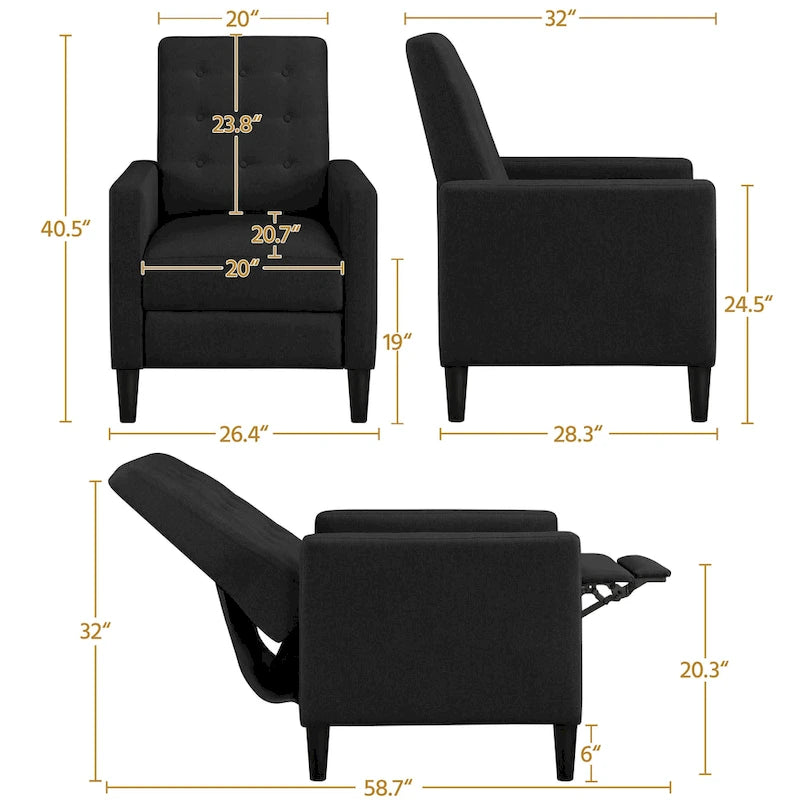 Yaheetech Fabric Recliner Sofa Single Reclining Chair Adjustable Back