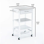 Kitchen Cart with 2 Wooden Shelves and 1 Drawer, White