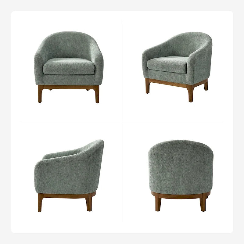 Augus Modern Boucle Accent Barrel Chair with Solid Wood Legs by HULALA HOME