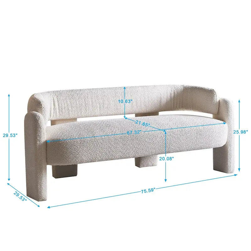 75.59  Wide Boucle Upholstery Modern Sofa for Living Room Beige