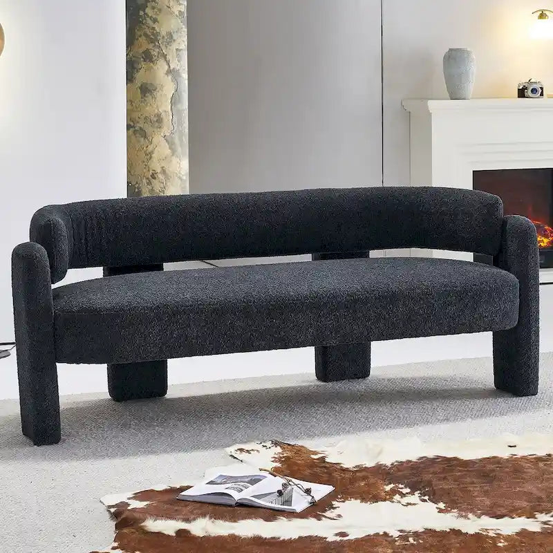 75.59  Wide Boucle Upholstery Modern Sofa for Living Room Beige