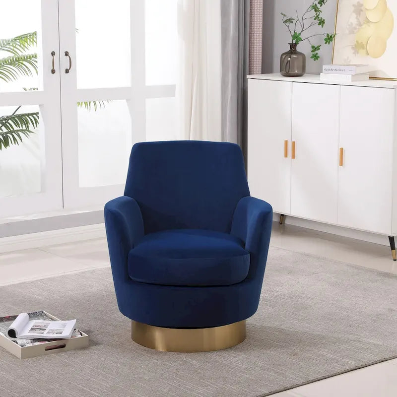 Velvet Swivel Barrel Chair, Swivel Accent Chairs Armchair, Reading Chairs, Round Barrel Chairs with Gold Stainless Steel Base