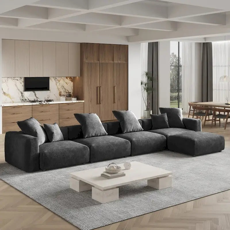 181 Oversized Corduroy Sectional Sofa Couch with Ottoman, L Shaped Convertible Couch Deep Seat Couches for Modern Living Room
