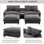 112.6  Chenille Upholstered Sectional Sofa with 2 Removable Ottoman