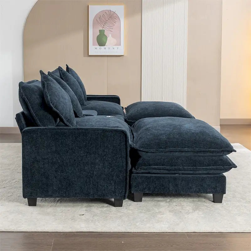 112.6  Chenille Upholstered Sectional Sofa with 2 Removable Ottoman