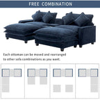 112.6  Chenille Upholstered Sectional Sofa with 2 Removable Ottoman