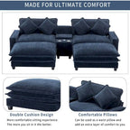 112.6  Chenille Upholstered Sectional Sofa with 2 Removable Ottoman