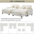112.6  Chenille Upholstered Sectional Sofa with 2 Removable Ottoman