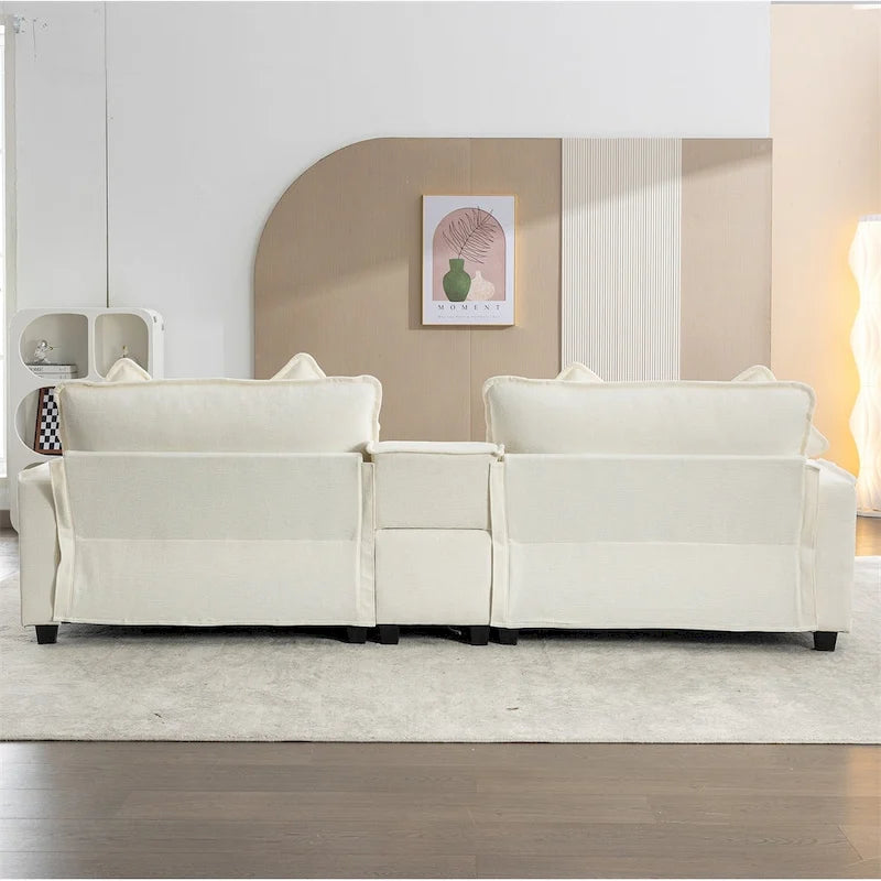112.6  Chenille Upholstered Sectional Sofa with 2 Removable Ottoman