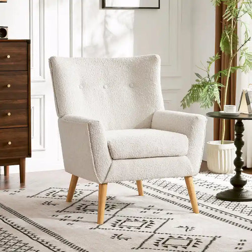 Almond Boucle Tufted Back Accent Chair by 