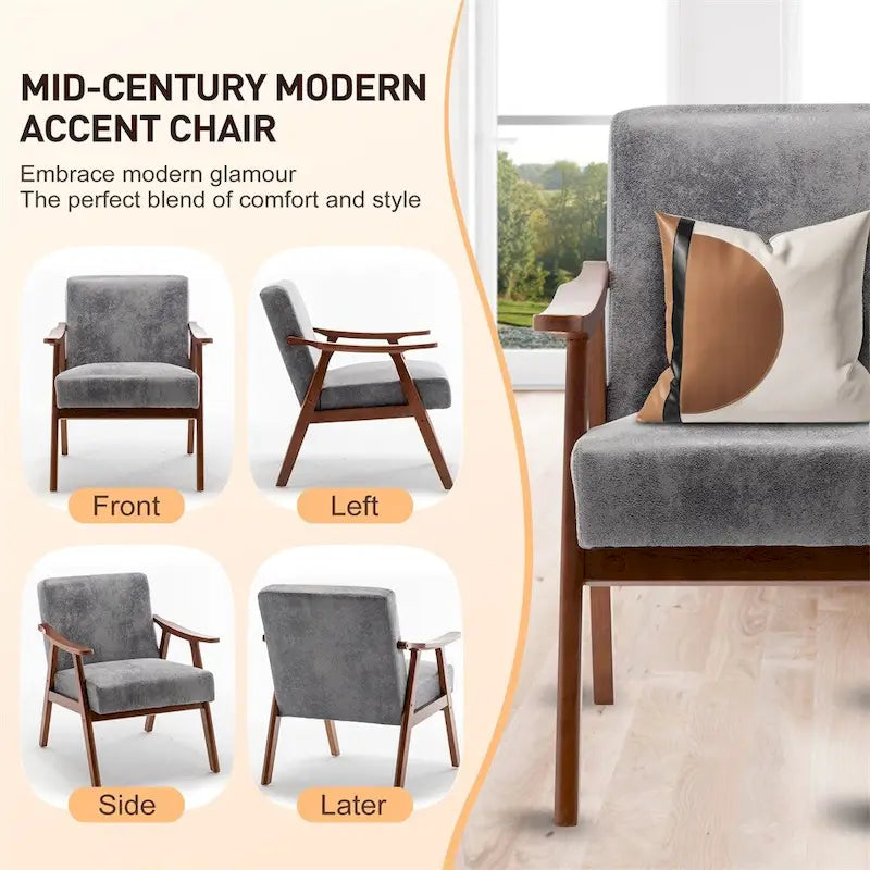 Mid-Century Modern Chair,Living Room Chair with Solid Wood Frame