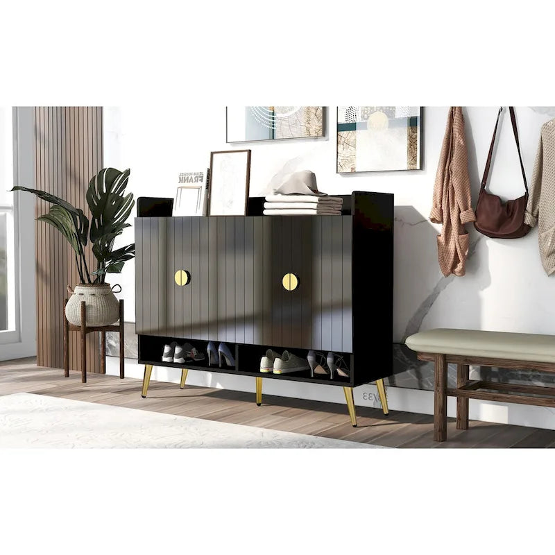 Shoe Cabinet with Doors, 11-Tier Shoe Storage Cabinet with Adjustable Shelves, Modern Wooden Shoes Shoe Storage Organizer