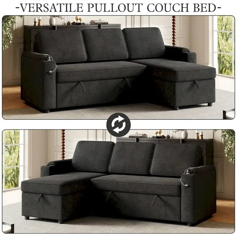 2 in 1 Pull Out Sofa Bed with Storage and Charging Port