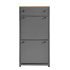 Entryway Organizer with 2 Drawers,Wood Grain Pattern Top Shoe Cabinet with Drawer, Free Standing Shoe Rack with Adjustable Panel